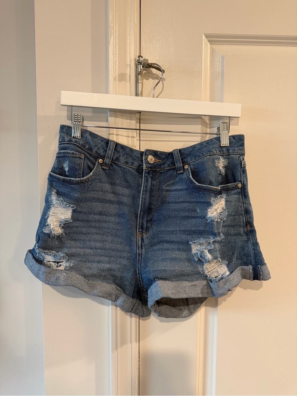 Rewash Blue Distressed Rolled-Hem Jean Shorts